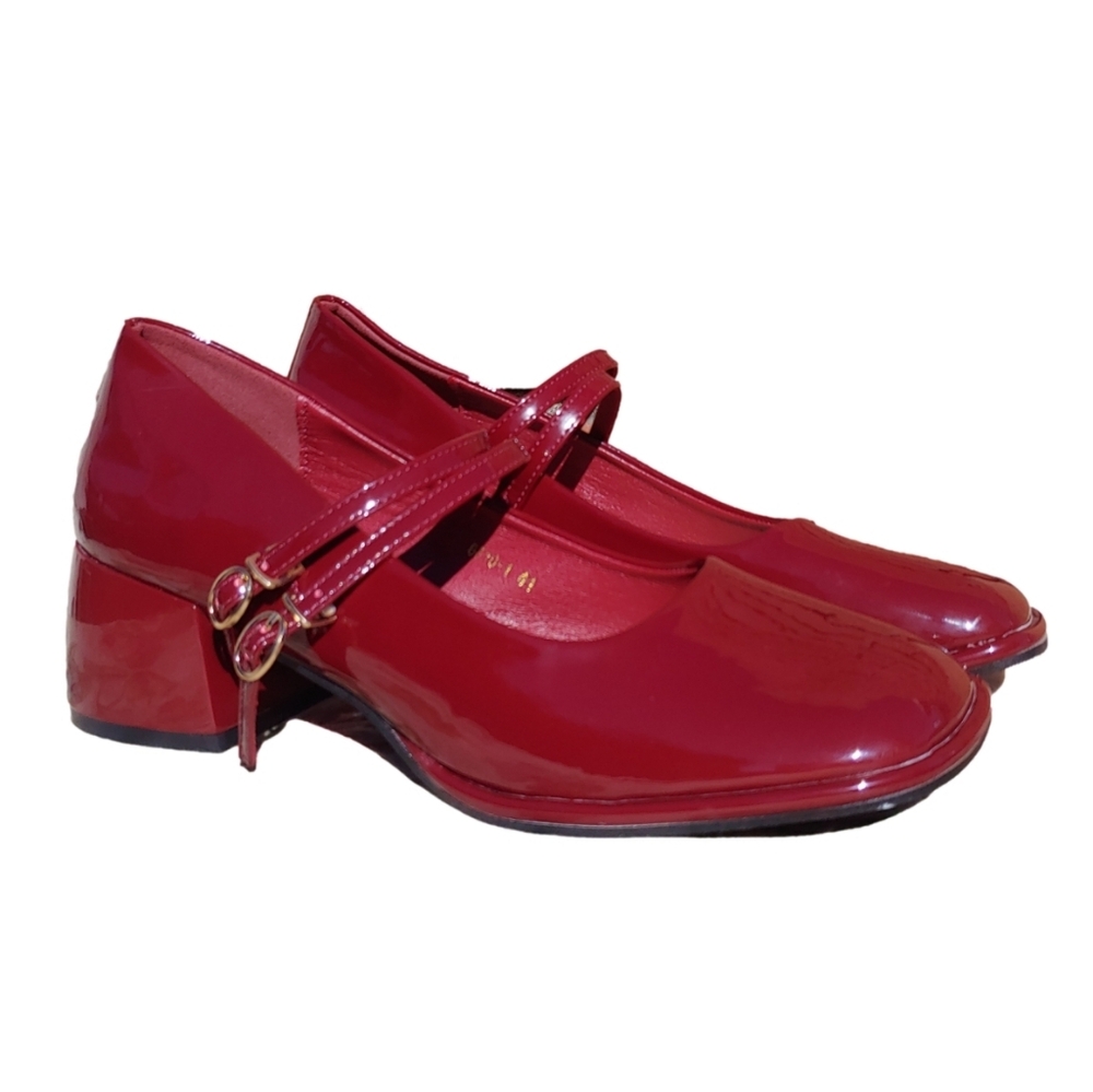 Women's Patent Burgundy Mary Jane Shoes with Block Heels size US 10 Euro 41 - Picture 6 of 17